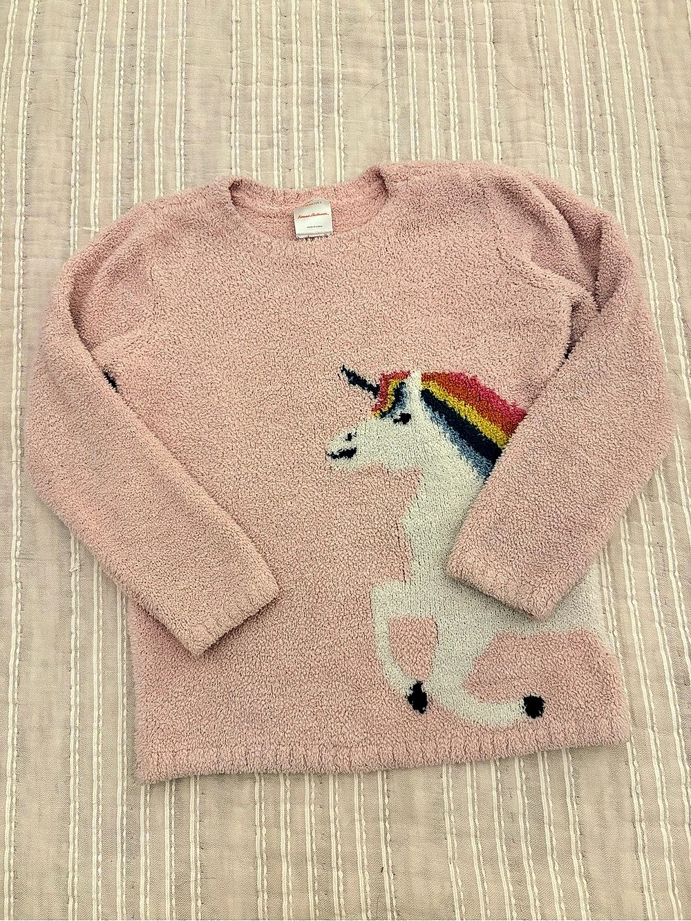 Hanna Andersson Marshmallow Graphic Sweater Pink & White Girls Size 5